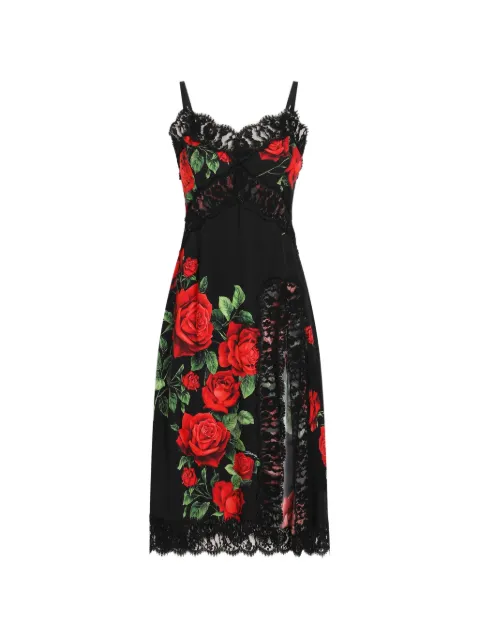 Dolce & Gabbana rose-print charmeuse midi dress