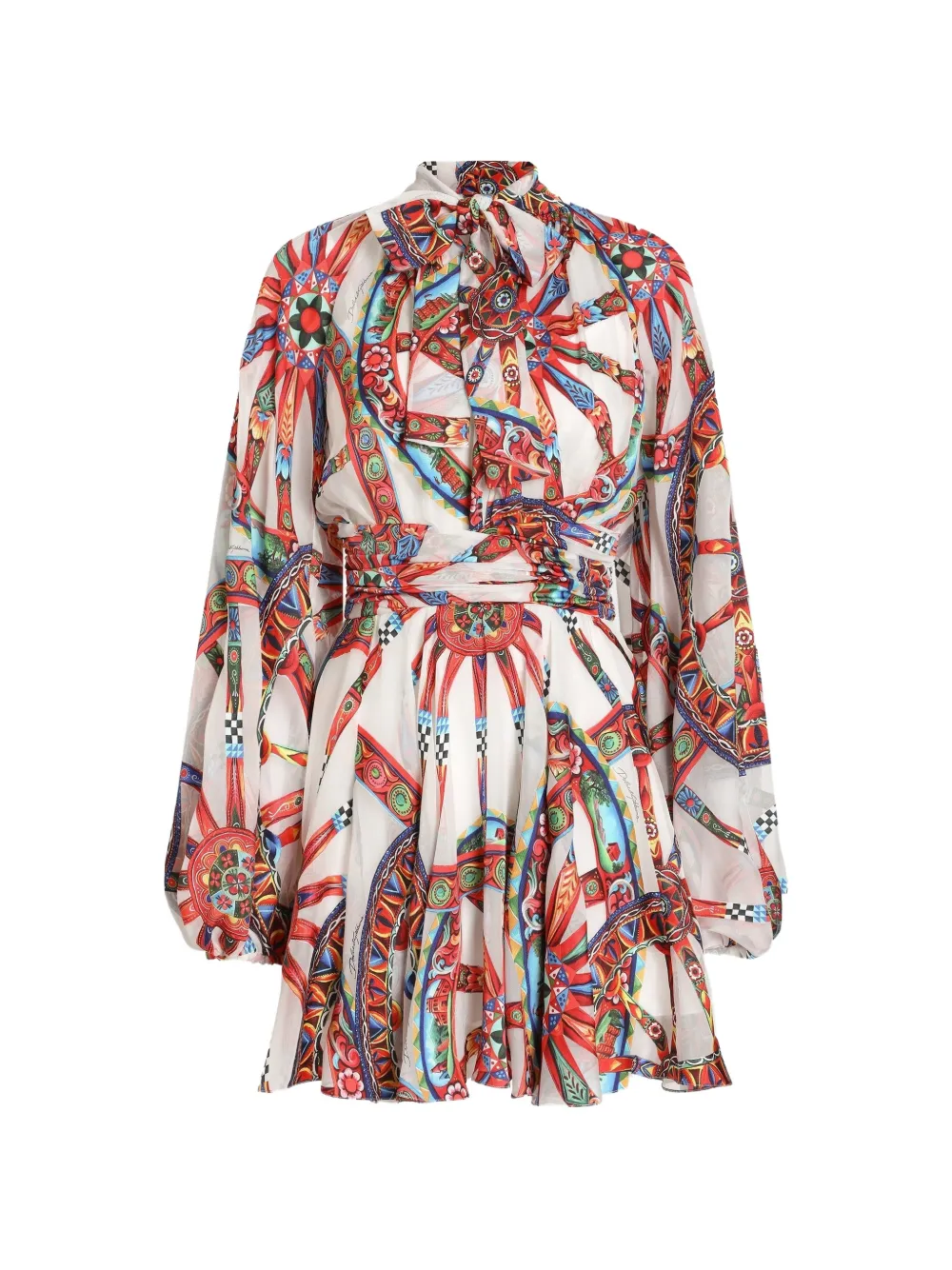 Dolce & Gabbana Abito in twill devoré con stampa Carretto - Bianco