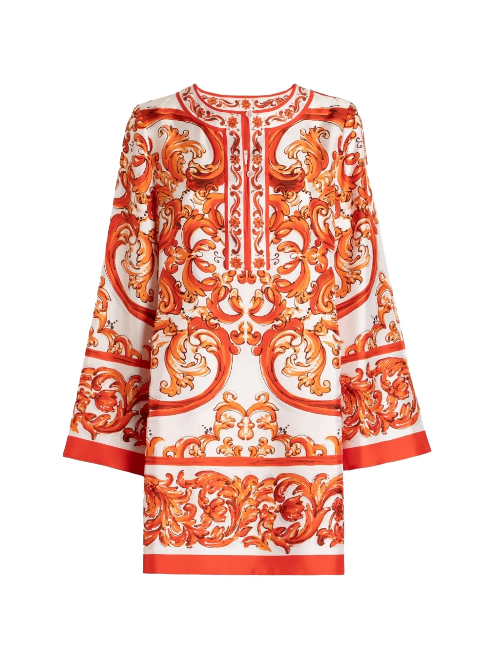Dolce & Gabbana Caftano in twill con stampa maiolica - Bianco