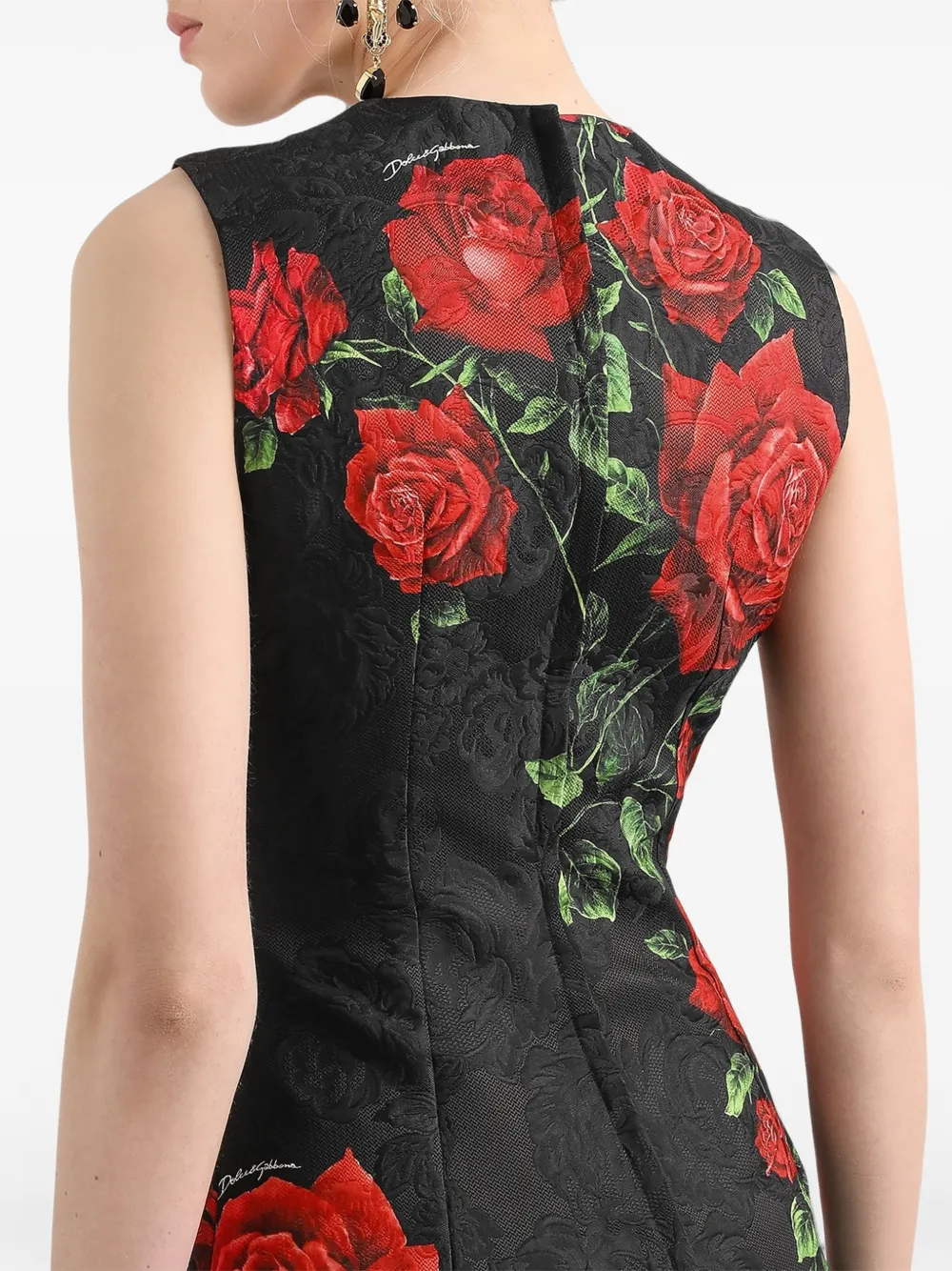 Dolce & Gabbana Brokaat mini-jurk met roosprint Zwart
