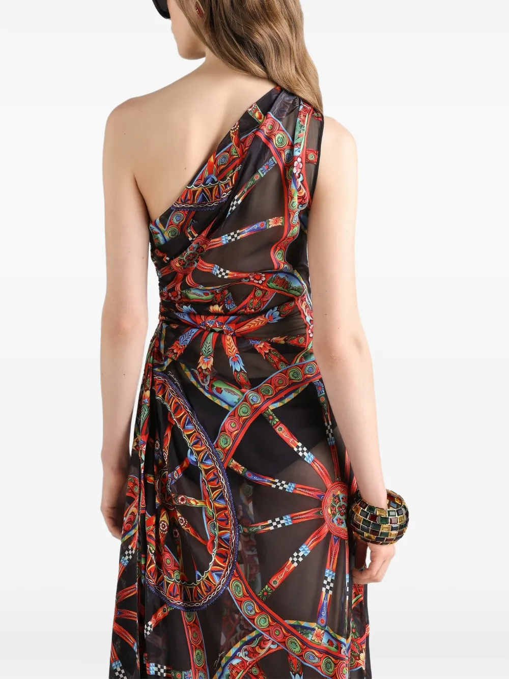 Dolce & Gabbana Asymmetrische twill jurk met Carretto-print Zwart