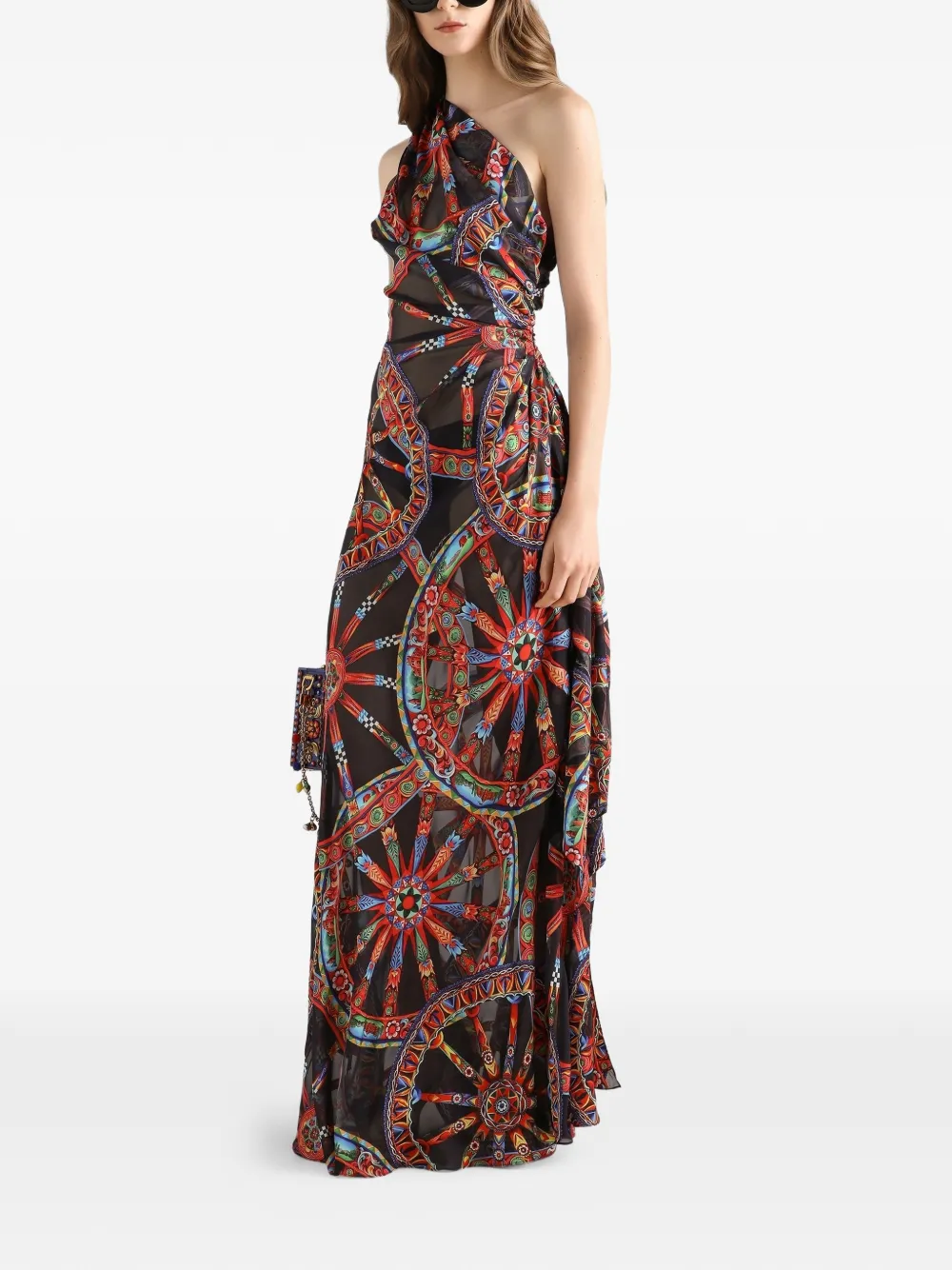 Dolce & Gabbana Asymmetrische twill jurk met Carretto-print Zwart