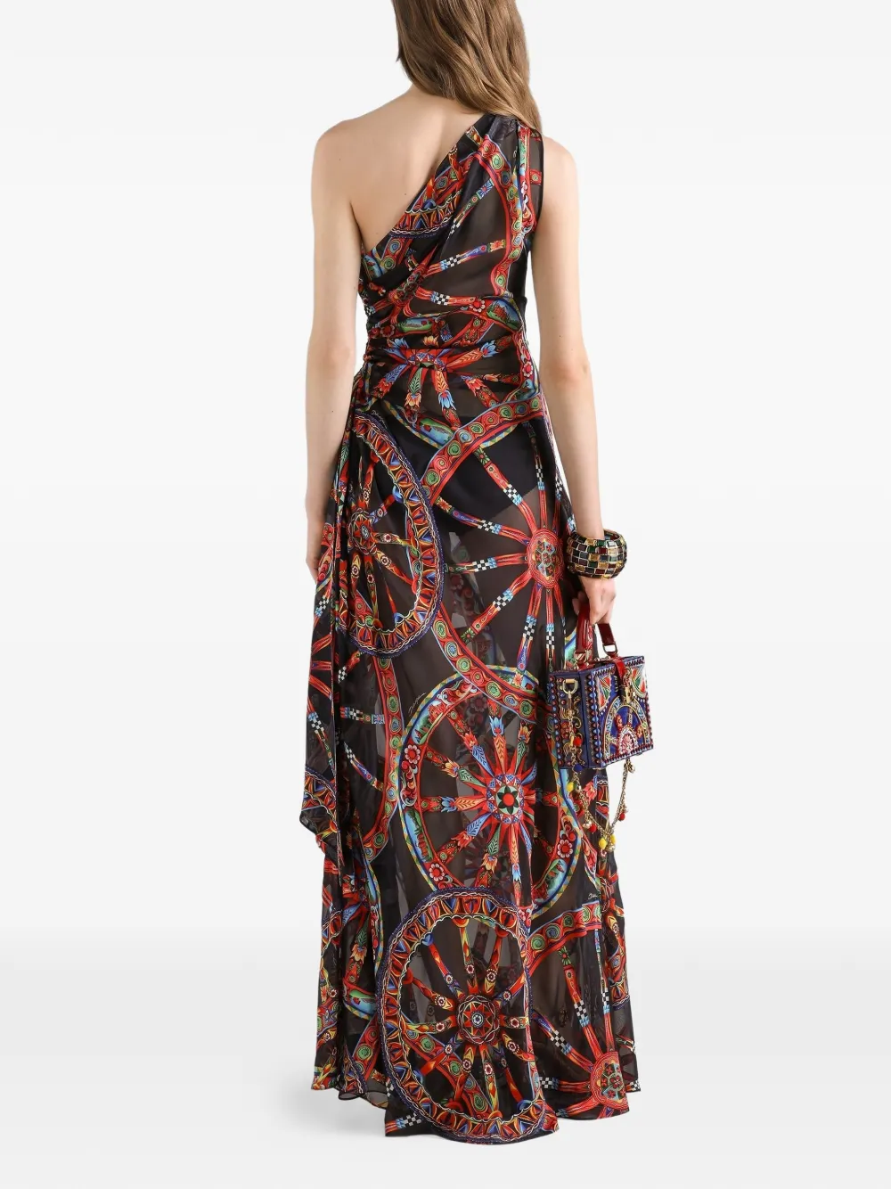 Dolce & Gabbana Asymmetrische twill jurk met Carretto-print Zwart