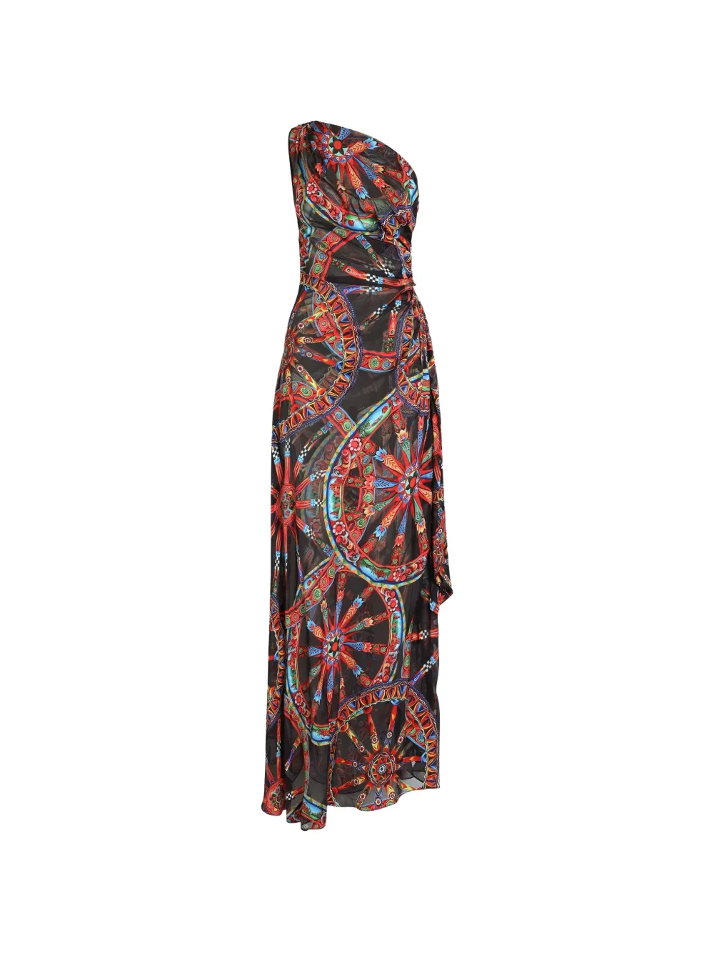 Dolce & Gabbana Abito monospalla in twill con stampa Carretto - Nero