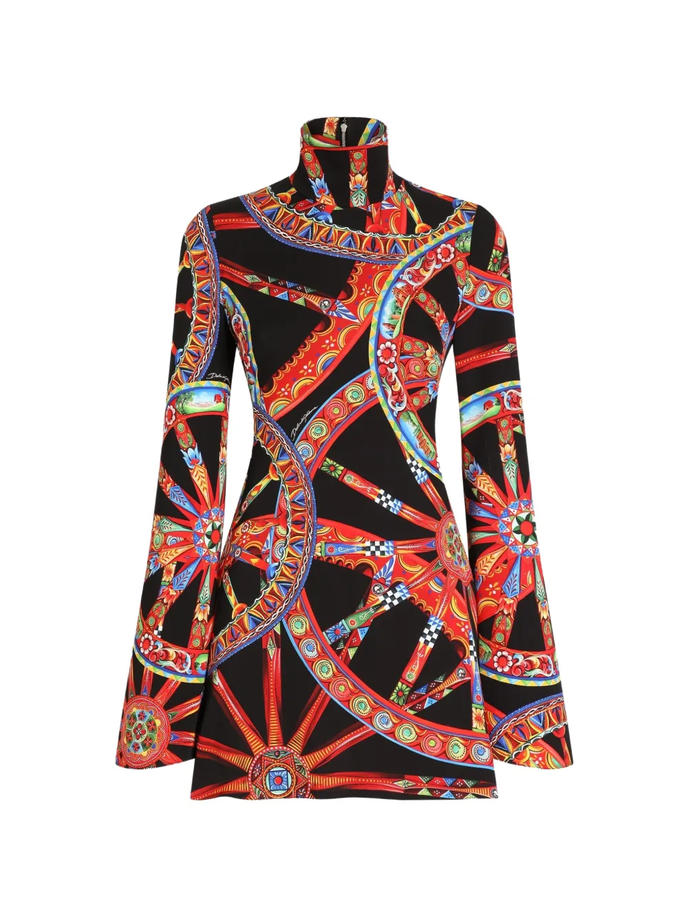 Dolce & Gabbana Abito in charmeuse con stampa Carretto - Nero