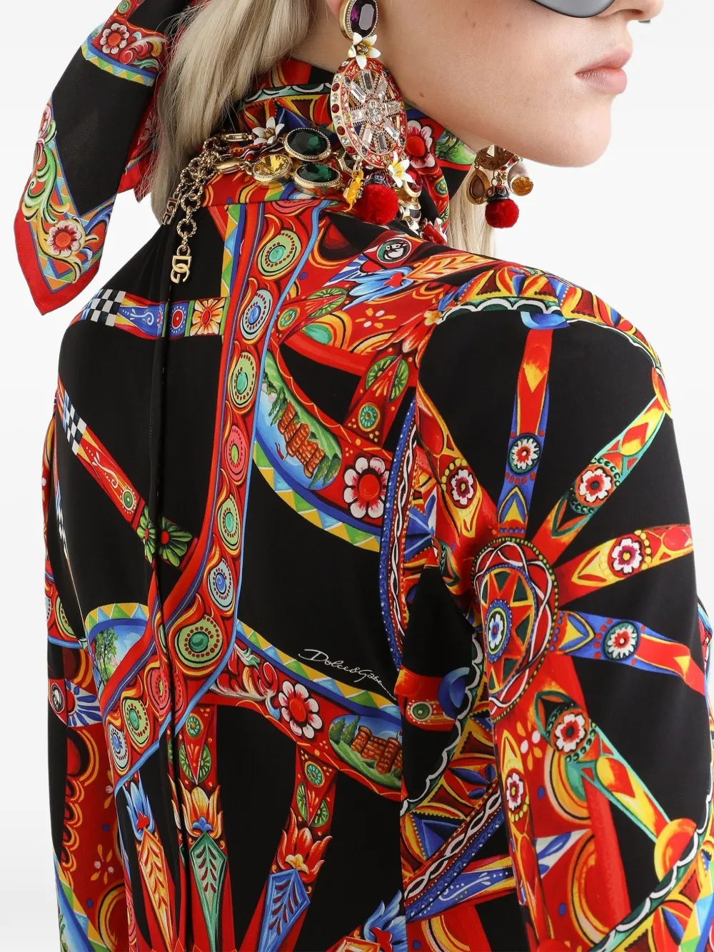 Dolce & Gabbana Charmeuse jurk met Carretto-print Zwart