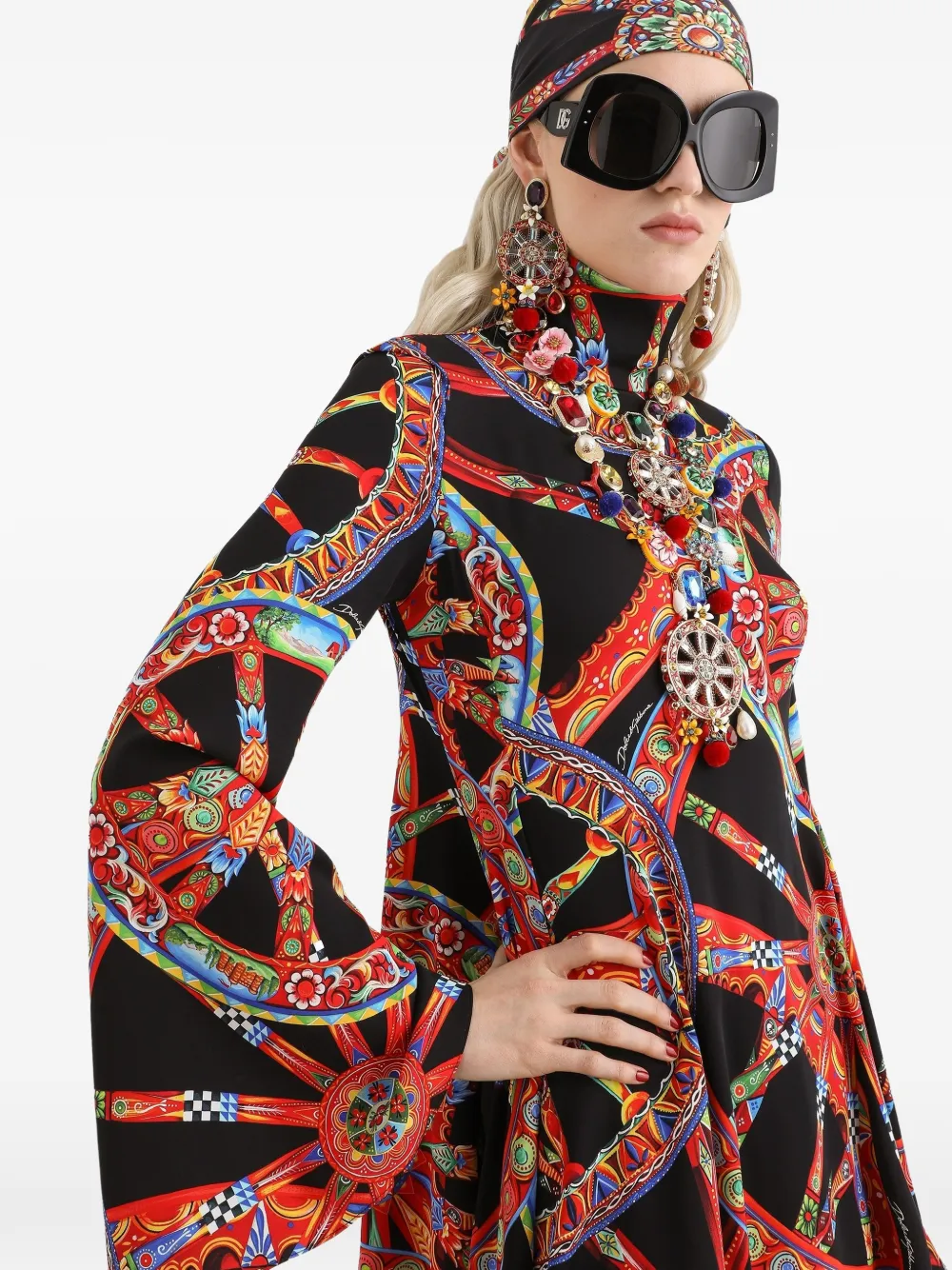 Dolce & Gabbana Charmeuse jurk met Carretto-print Zwart