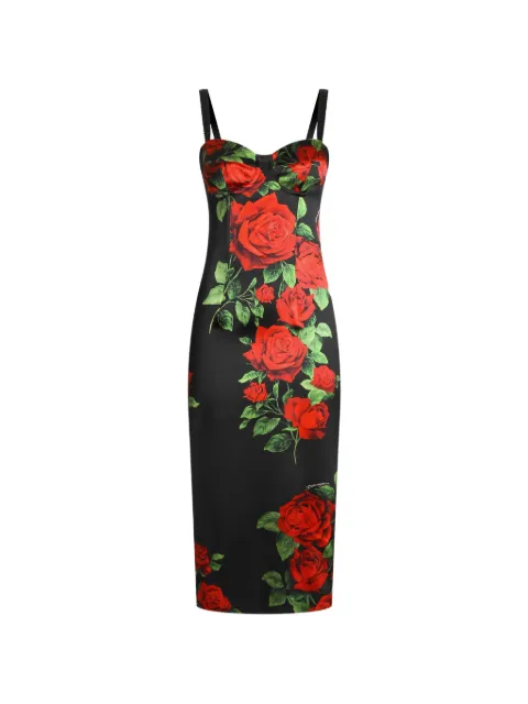 Dolce & Gabbana vestido midi con rosa estampada
