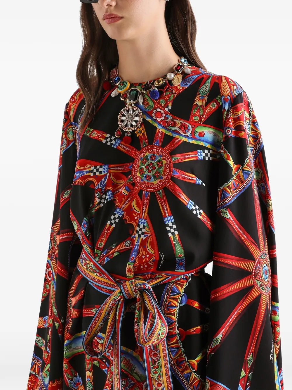 Dolce & Gabbana Charmeuse jurk met Carretto-print Zwart