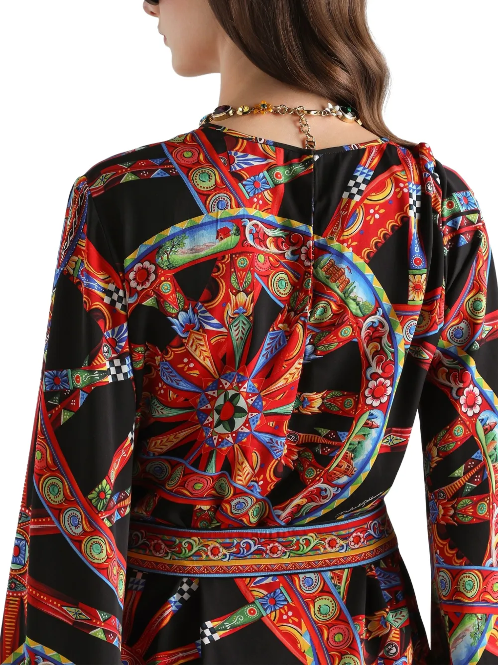 Dolce & Gabbana Charmeuse jurk met Carretto-print Zwart