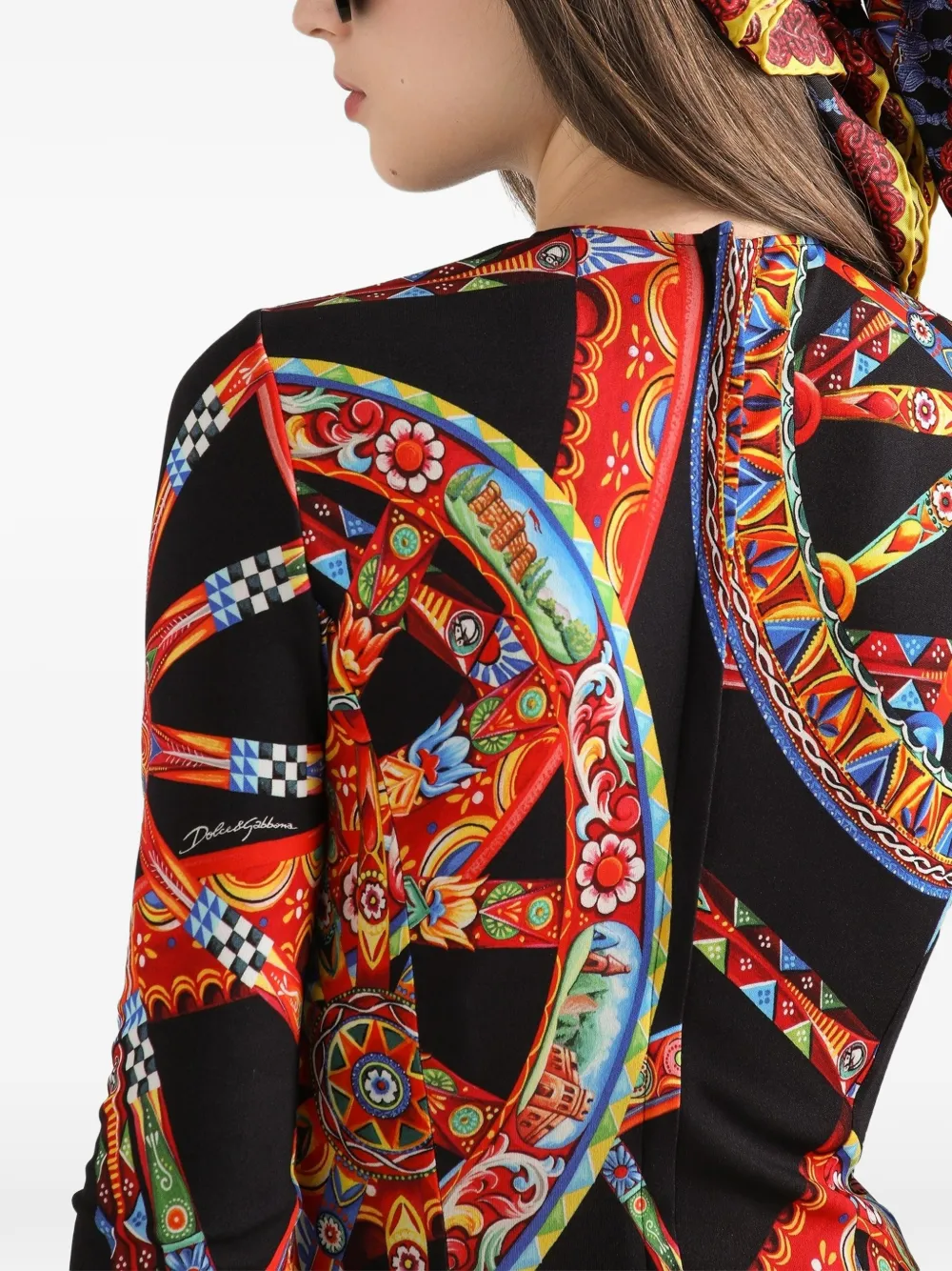 Dolce & Gabbana Viscose jersey maxi-jurk met Carretto-print Zwart