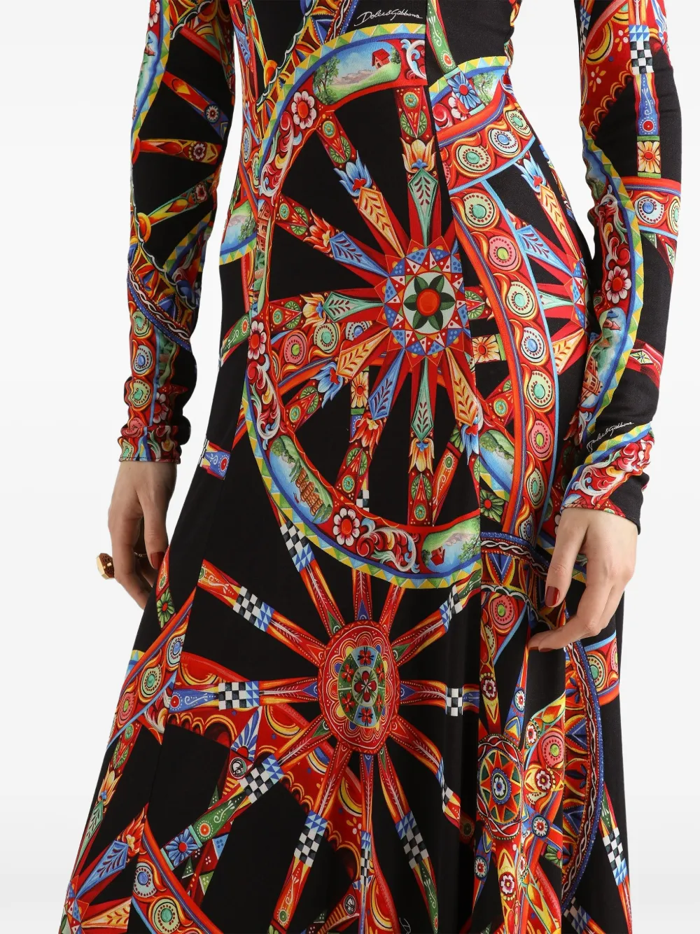 Dolce & Gabbana Viscose jersey maxi-jurk met Carretto-print Zwart