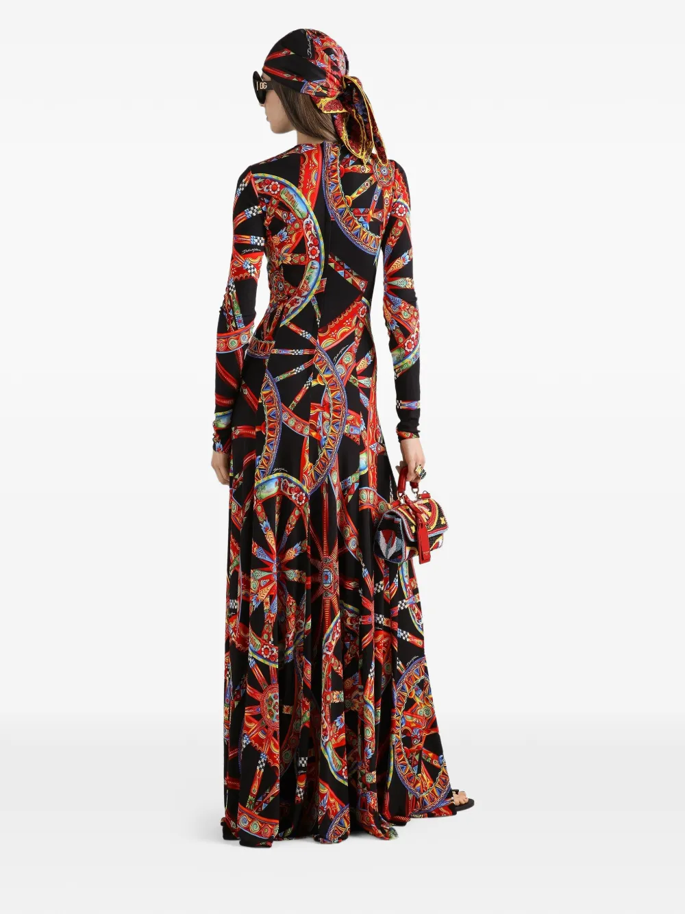 Dolce & Gabbana Viscose jersey maxi-jurk met Carretto-print Zwart