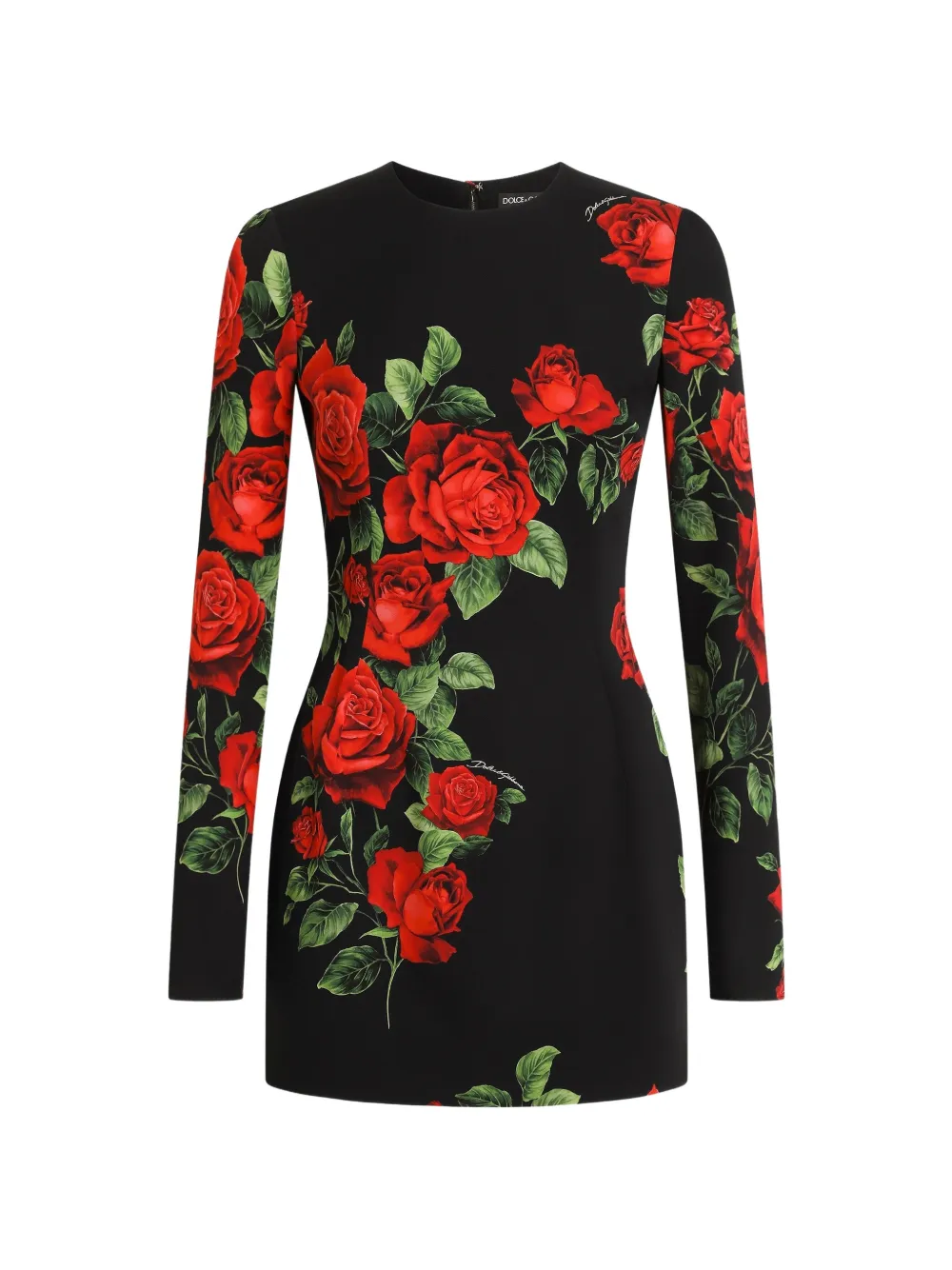 Dolce & Gabbana Rose-print Charmeuse Mini Dress In Black