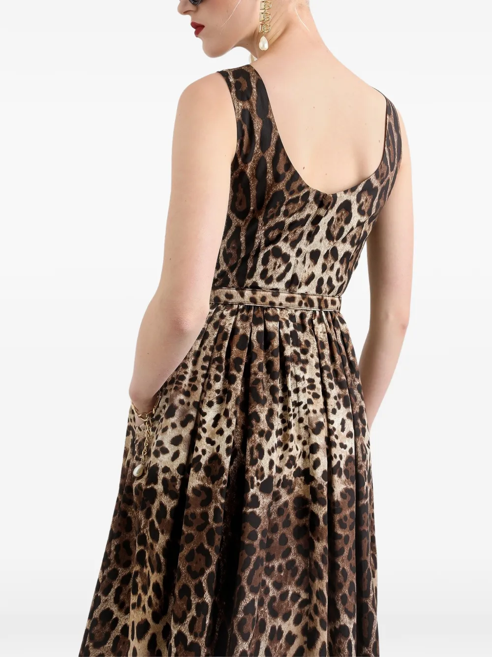 Dolce & Gabbana Katoenen popeline jurk met luipaard-print Beige