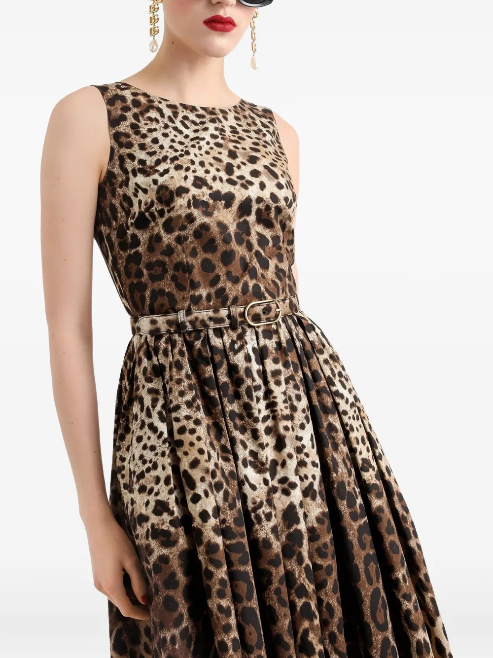 Dolce & Gabbana leo-print cotton poplin dress - Neutrals