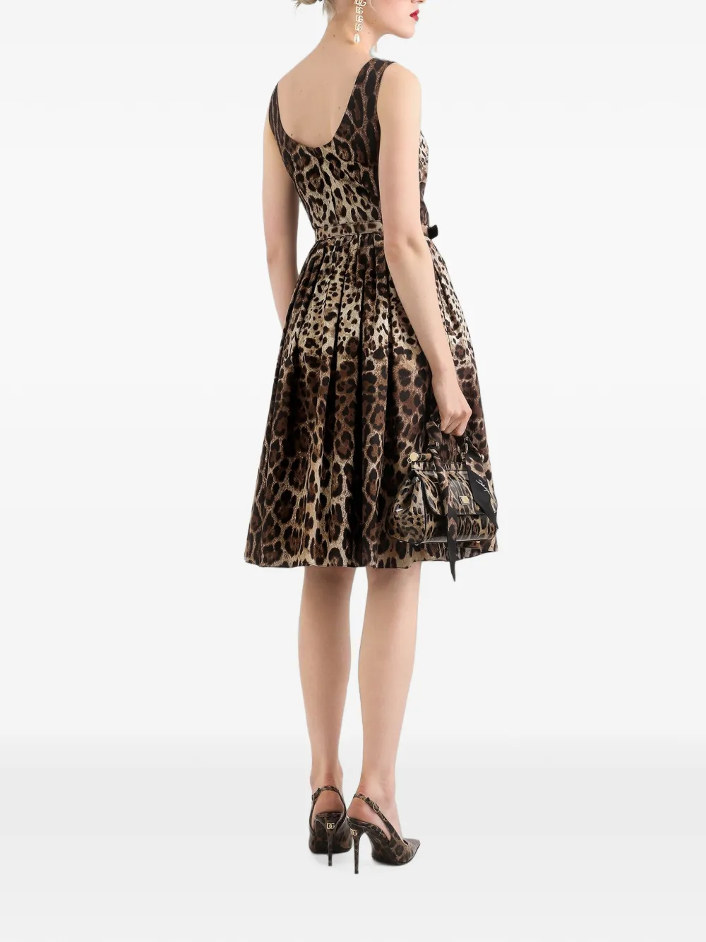 Dolce & Gabbana Katoenen popeline jurk met luipaard-print Beige