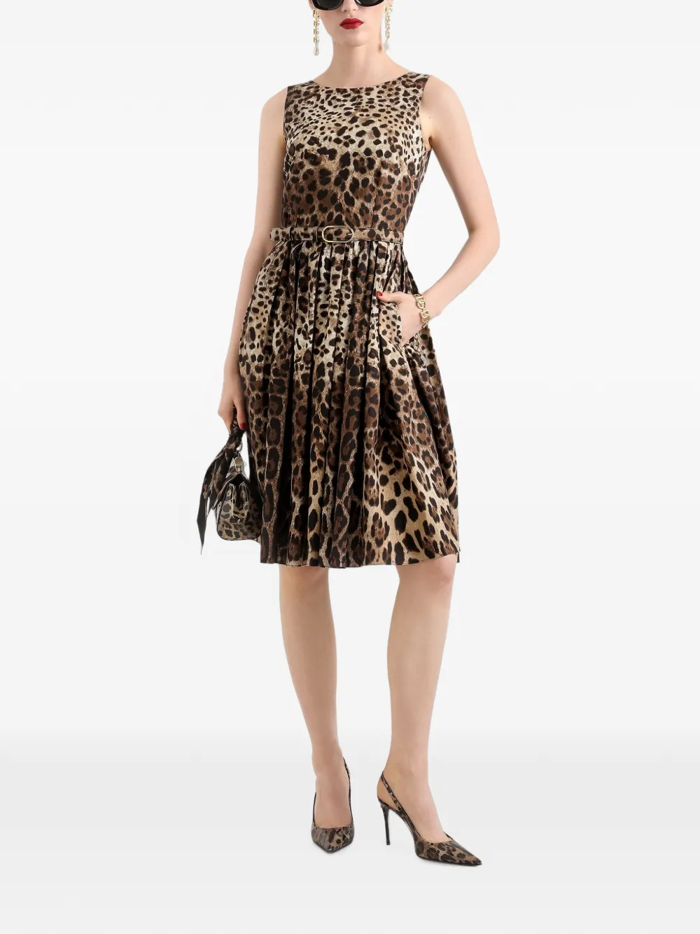 Dolce & Gabbana Katoenen popeline jurk met luipaard-print Beige