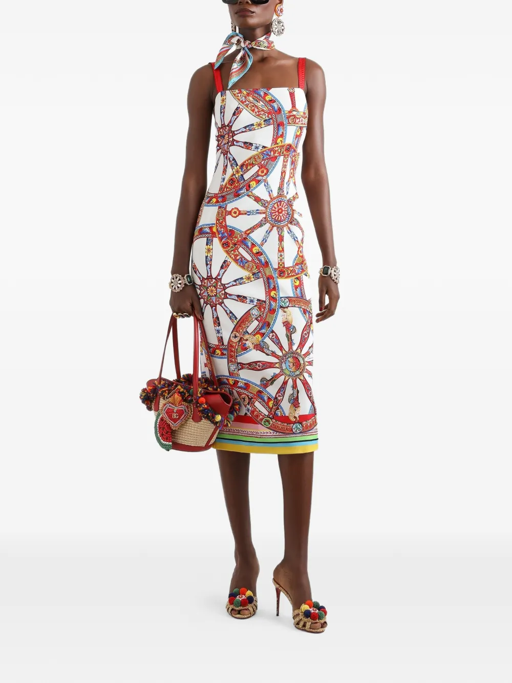 Dolce & Gabbana Charmeuse jurk met Carretto-print Wit