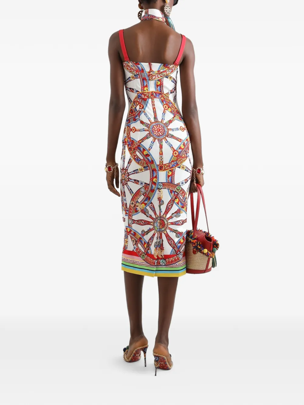 Dolce & Gabbana Charmeuse jurk met Carretto-print Wit