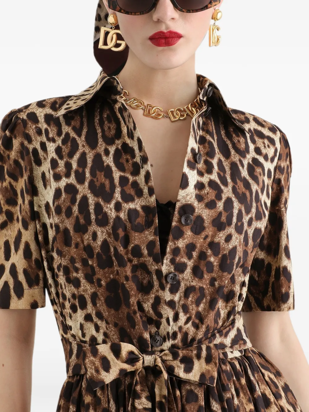 Dolce & Gabbana Popeline blousejurk met Leo-print Beige
