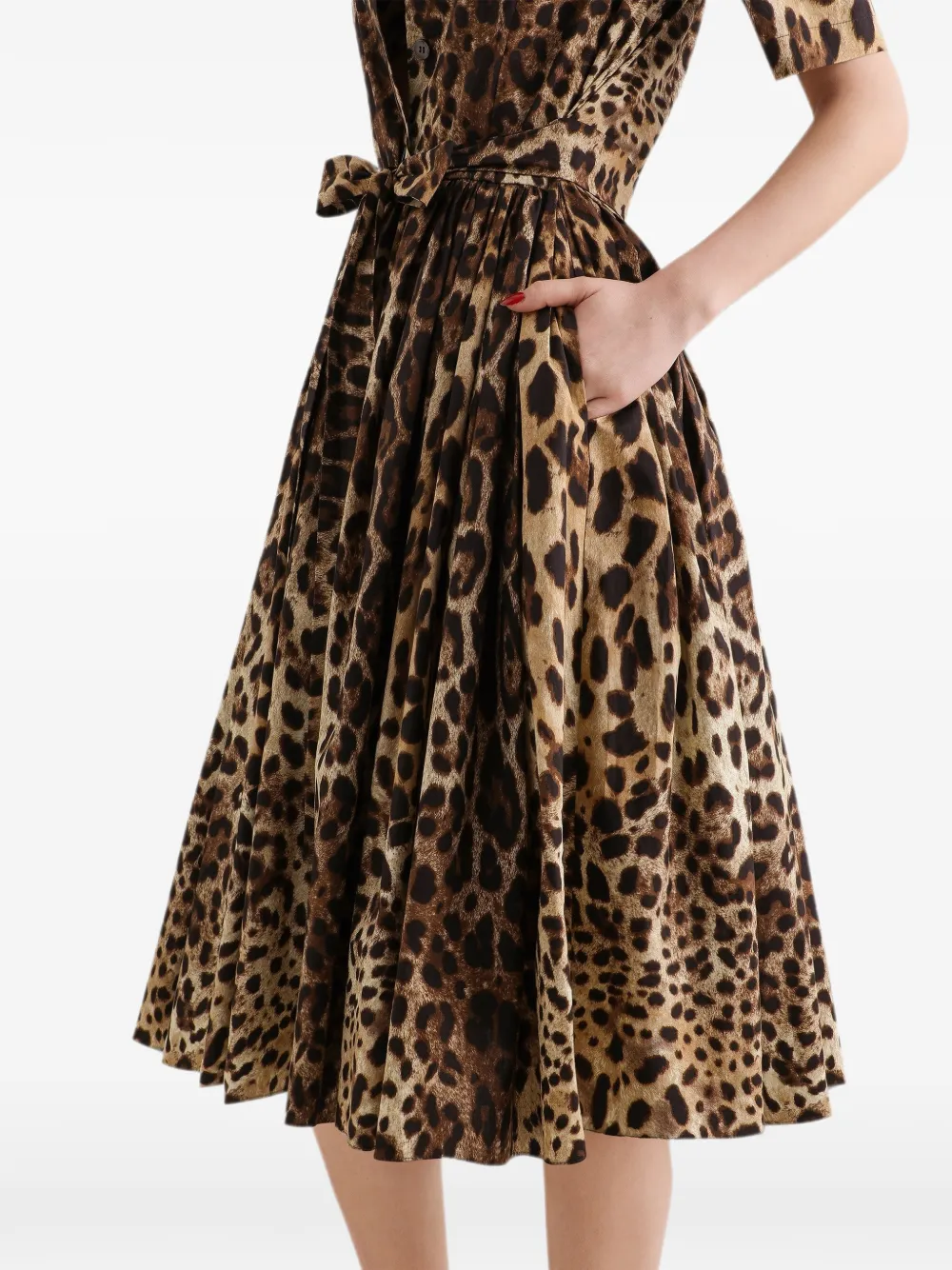 Dolce & Gabbana Popeline blousejurk met Leo-print Beige