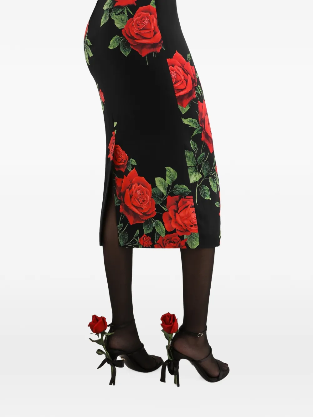 Dolce & Gabbana Midi-jurk met rozenprint Zwart