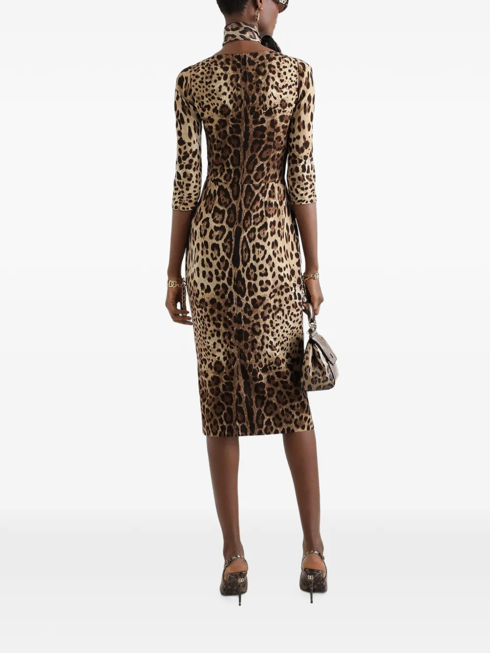 Dolce & Gabbana Charmeuse jurk met luipaard-print Beige