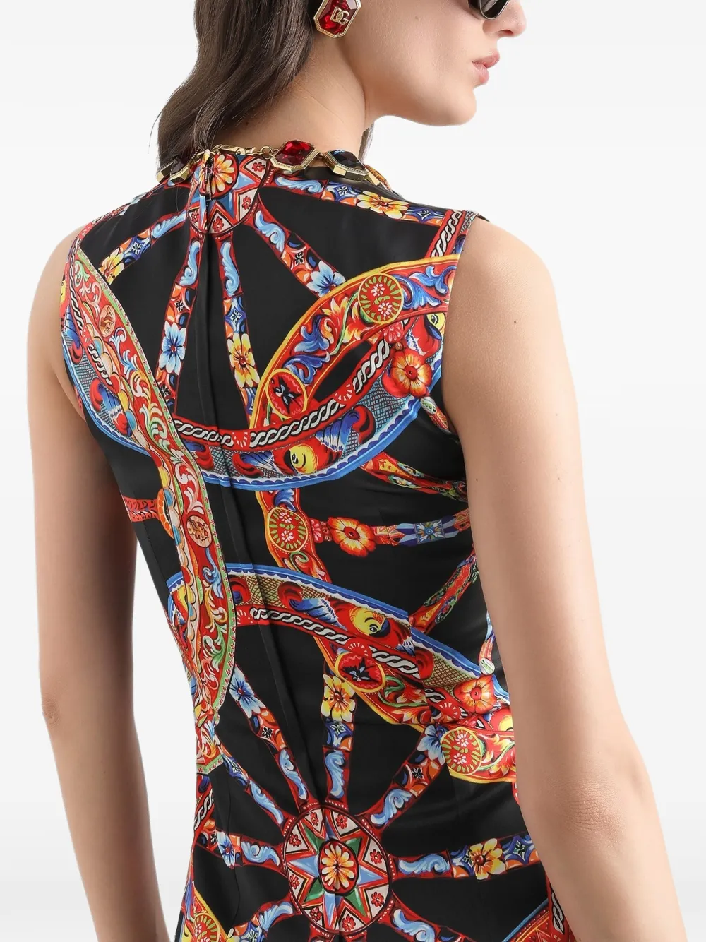 Dolce & Gabbana Satijnen jurk met Carretto-print Zwart