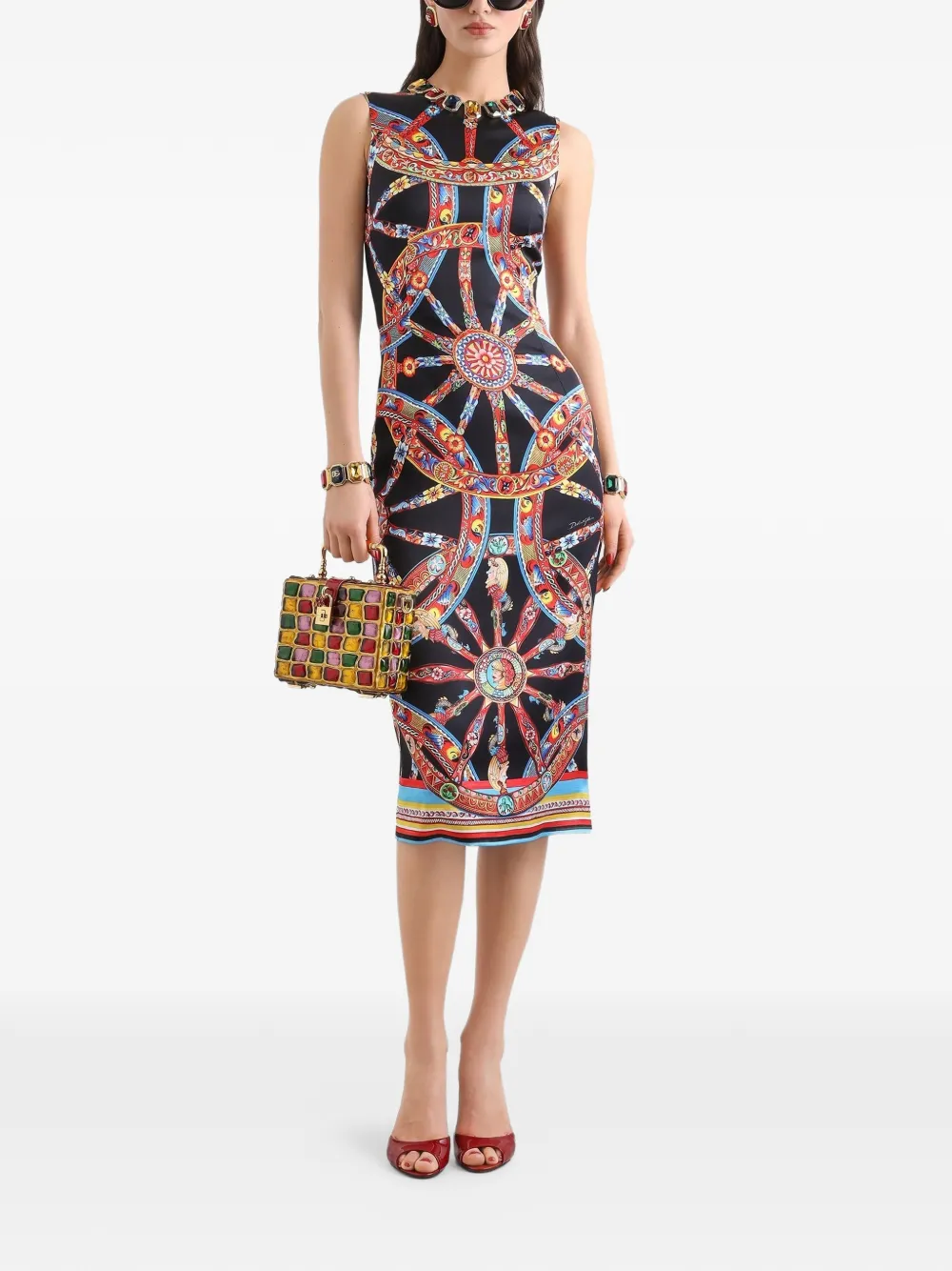 Dolce & Gabbana Satijnen jurk met Carretto-print Zwart
