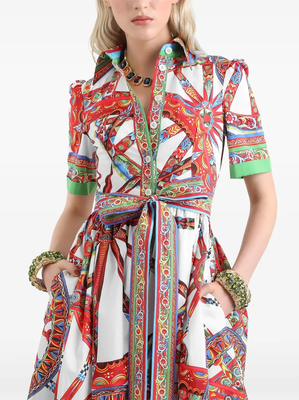 Dolce & Gabbana Popeline blousejurk met Carretto-print Wit