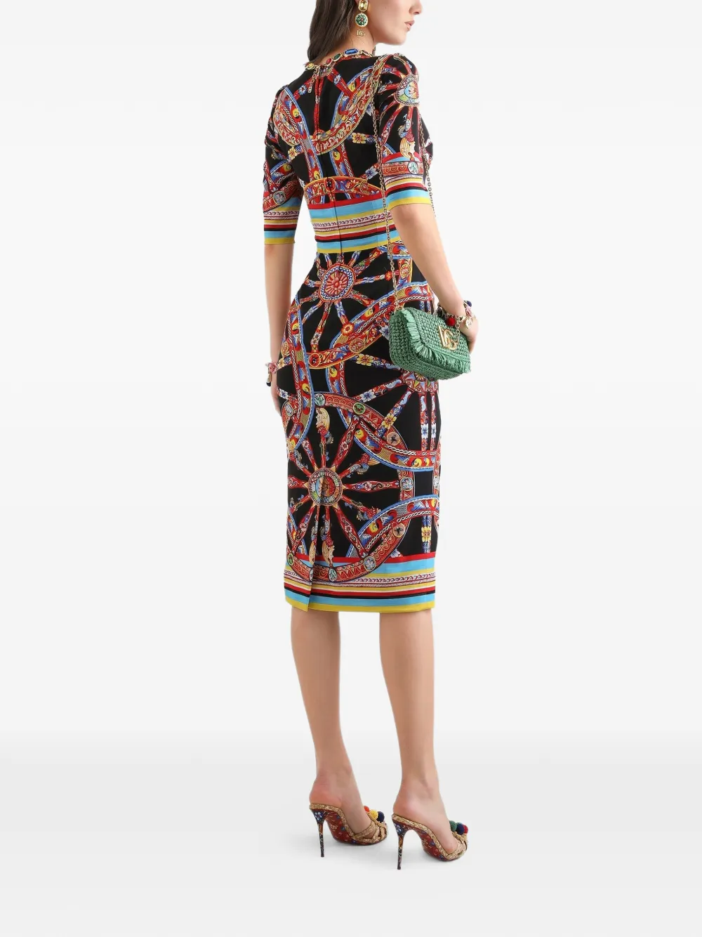 Dolce & Gabbana Charmeuse jurk met Carretto-print Zwart
