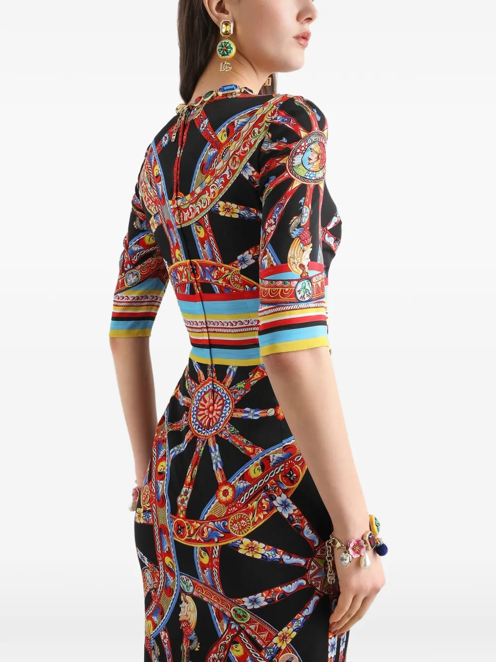 Dolce & Gabbana Charmeuse jurk met Carretto-print Zwart