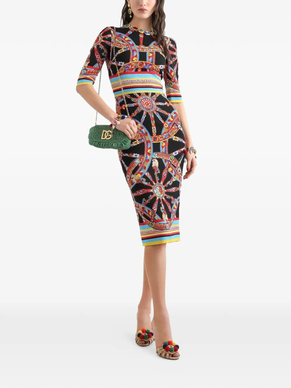 Dolce & Gabbana Charmeuse jurk met Carretto-print Zwart