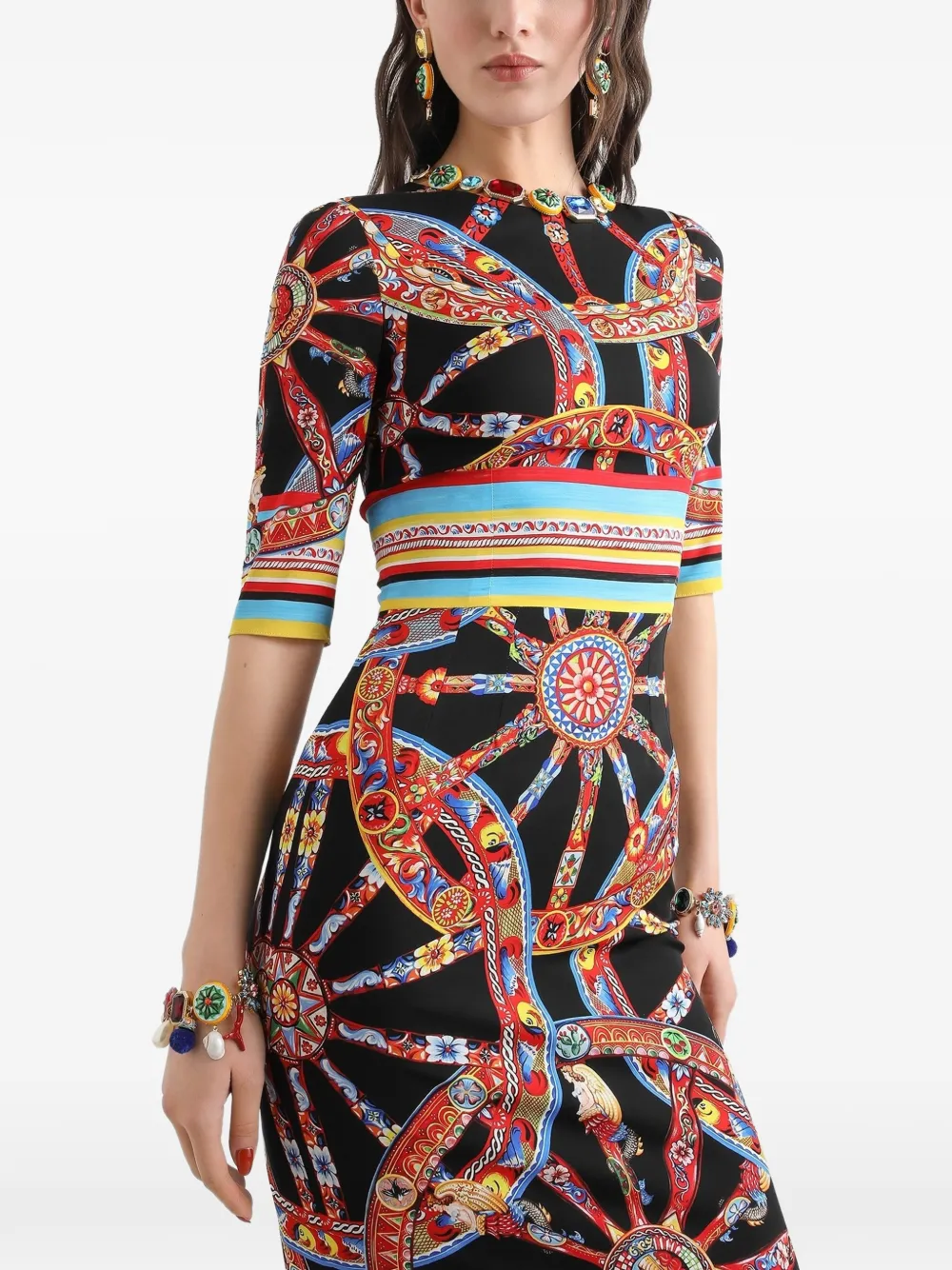 Dolce & Gabbana Charmeuse jurk met Carretto-print Zwart