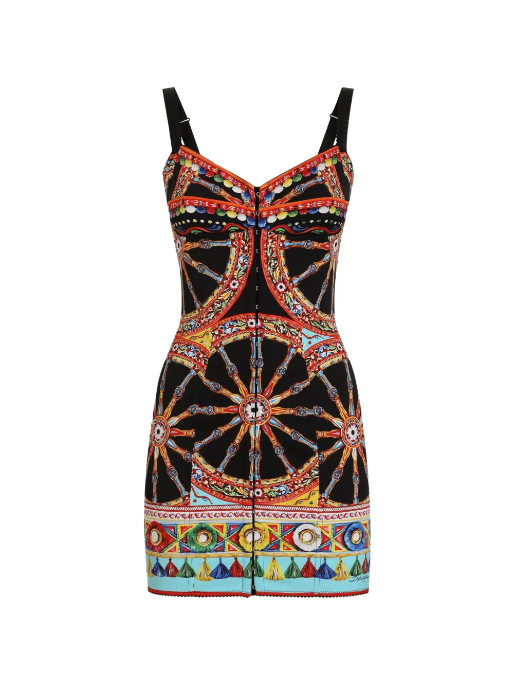 Dolce & Gabbana Carretto-print short charmeuse dress - Black