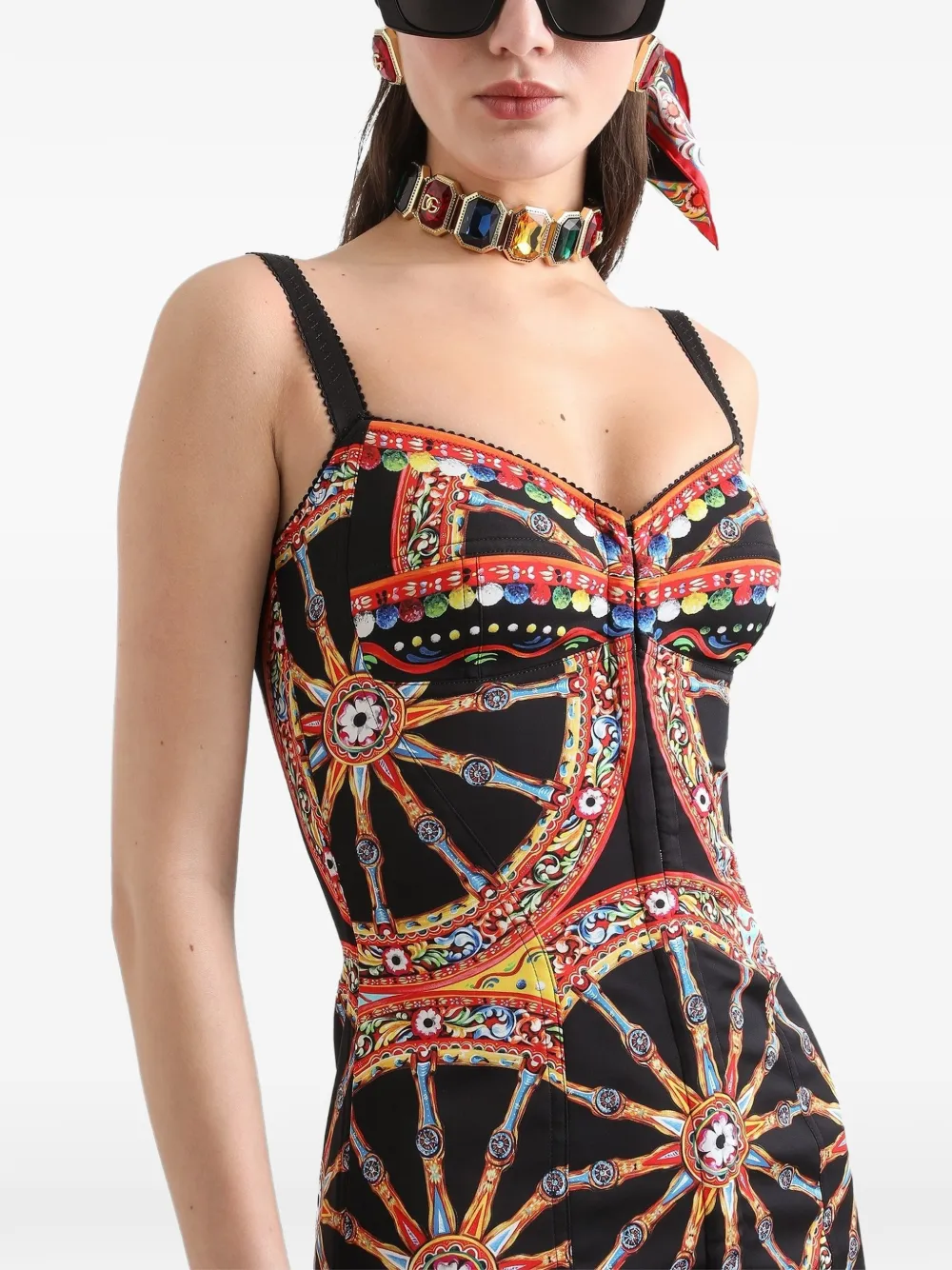 Dolce & Gabbana Charmeuse mini-jurk met Carretto-print Zwart
