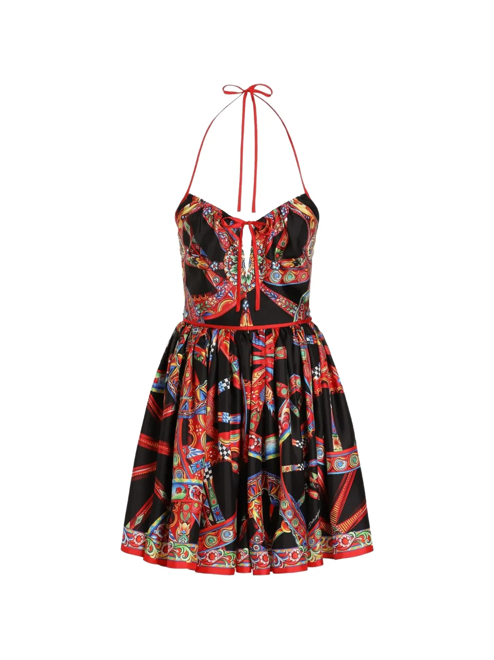Dolce & Gabbana Abito in twill di seta con stampa Carretto - Nero
