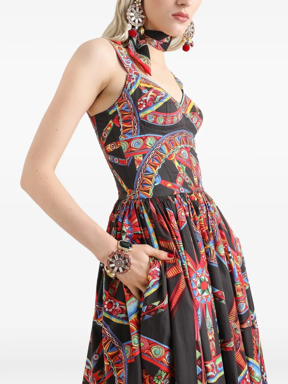 Dolce & Gabbana Popeline jurk met print Zwart