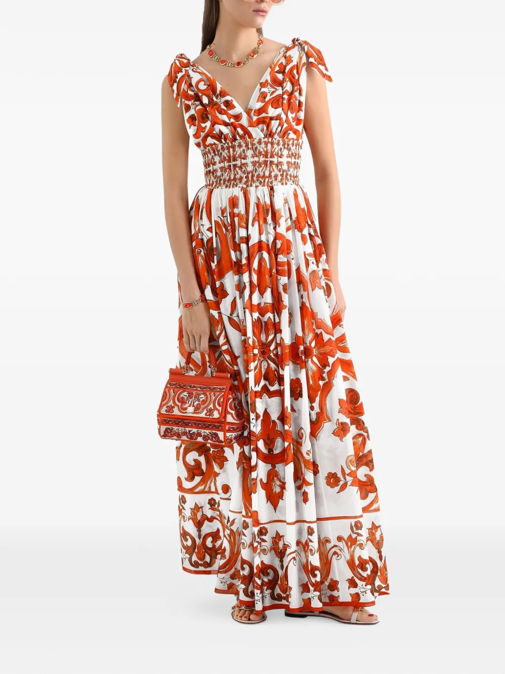 Dolce & Gabbana Maxi-jurk met Majolica-print Wit