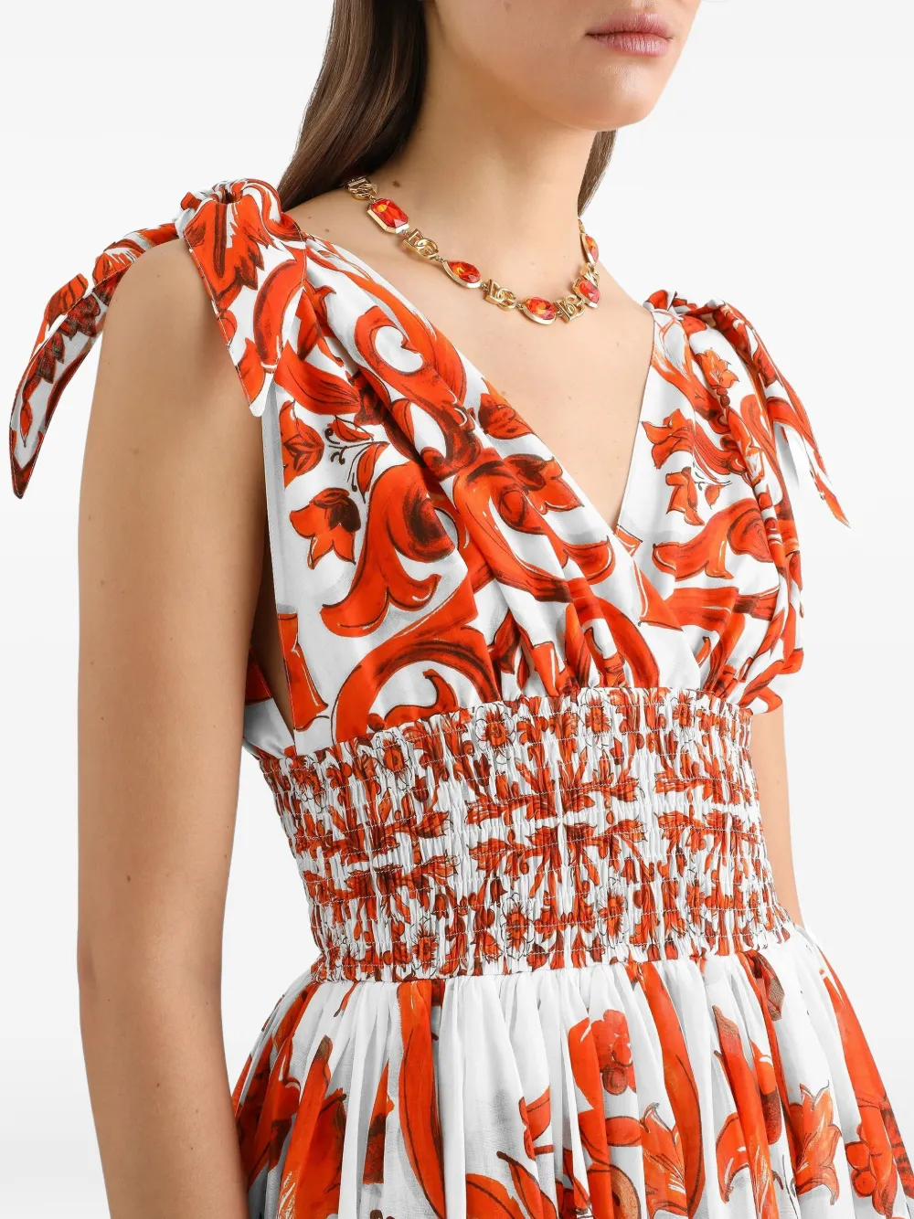 Dolce & Gabbana Maxi-jurk met Majolica-print Wit
