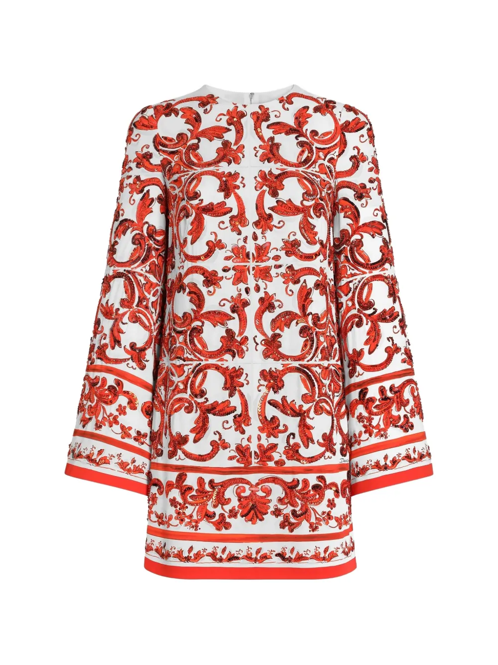 Dolce & Gabbana Abito in charmeuse con stampa maiolica - Bianco