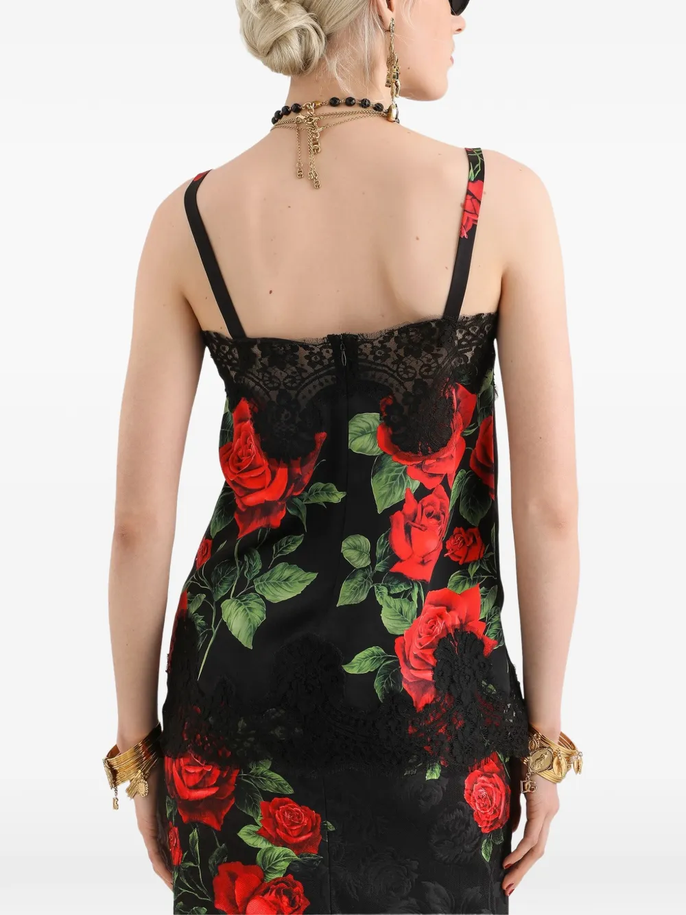 Dolce & Gabbana Satijnen top met roosprint Zwart