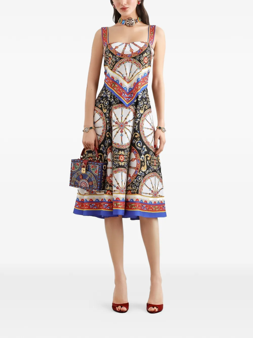 Dolce & Gabbana Twill jurk met Carrettoprint Zwart
