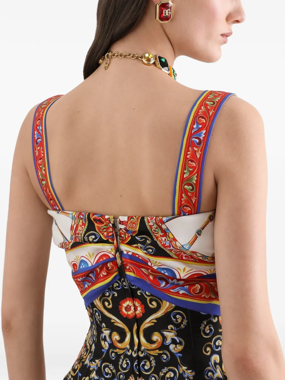 Dolce & Gabbana Twill jurk met Carrettoprint Zwart