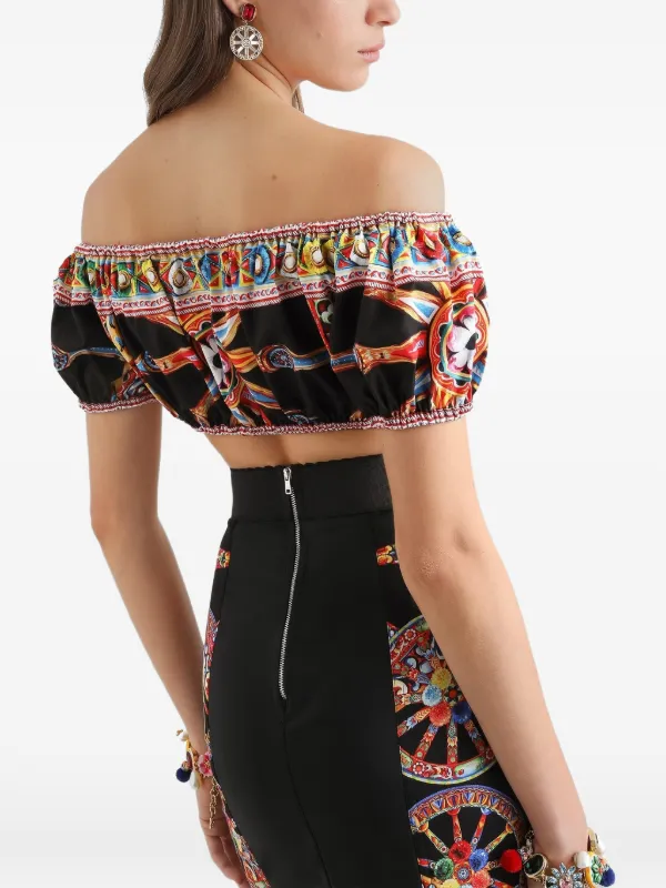 Dolce & Gabbana Carretto-print Poplin Top | Black | FARFETCH