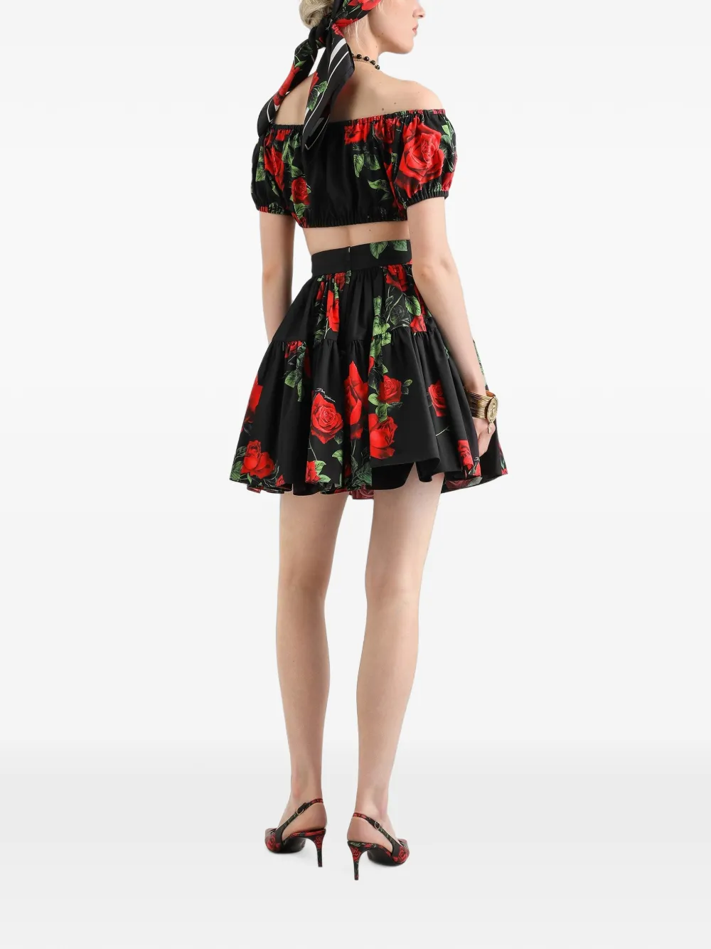 Dolce & Gabbana Popeline blouse met roosprint Zwart
