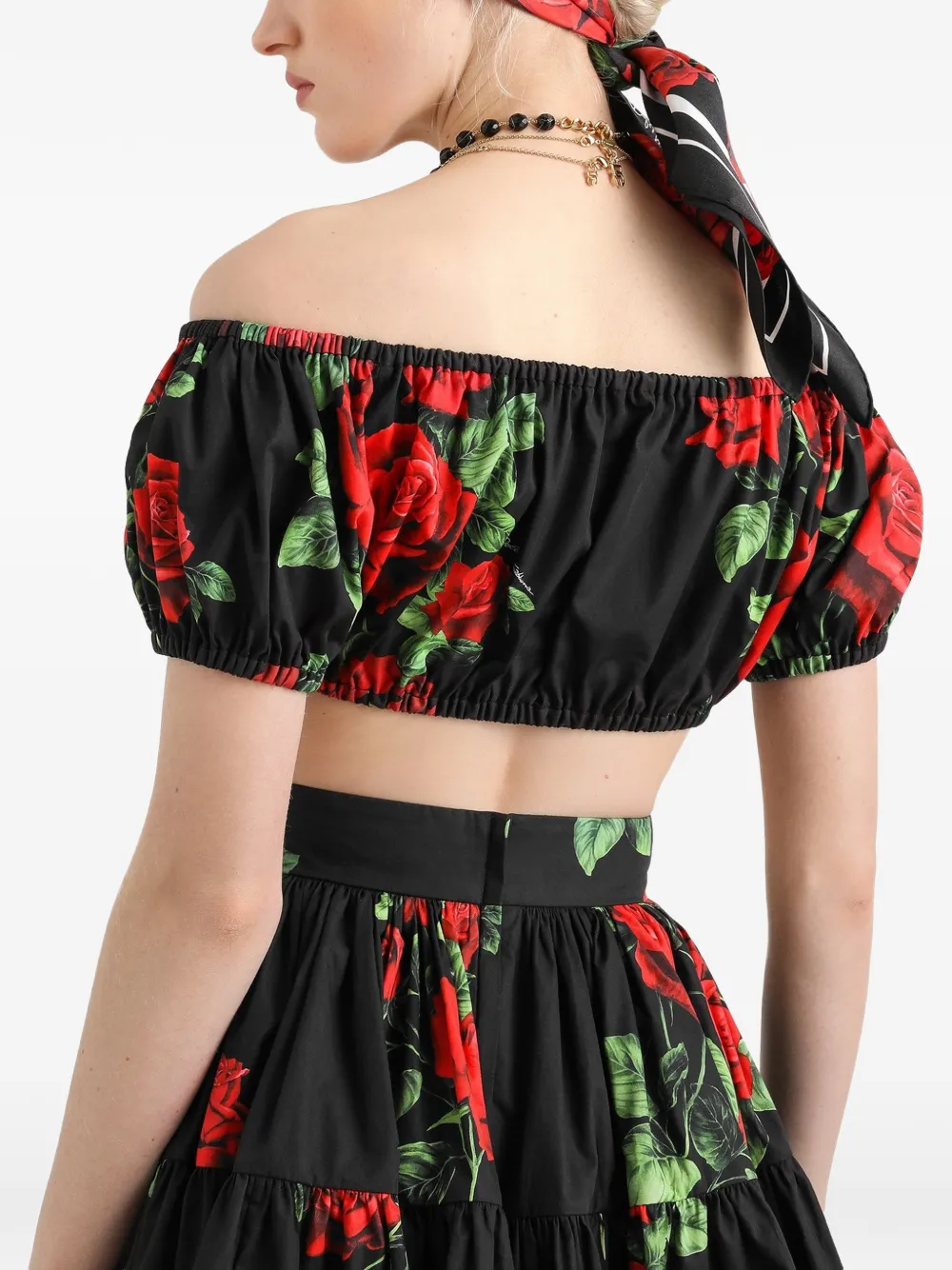 Dolce & Gabbana Popeline blouse met roosprint Zwart