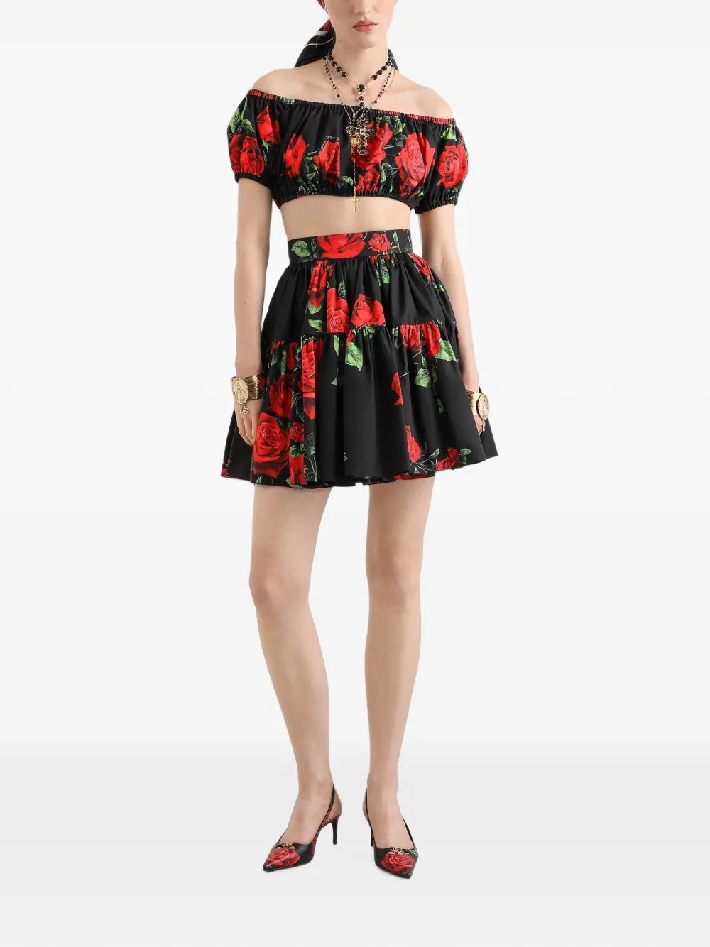 Dolce & Gabbana Popeline blouse met roosprint Zwart