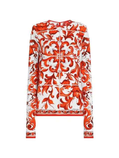 Dolce & Gabbana top charmeuse con estampado Mayólica